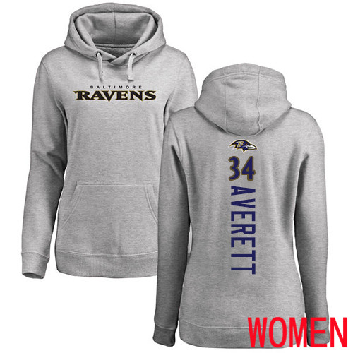 Baltimore Ravens Ash Women Anthony Averett Backer NFL Football #34 Pullover Hoodie Sweatshirt